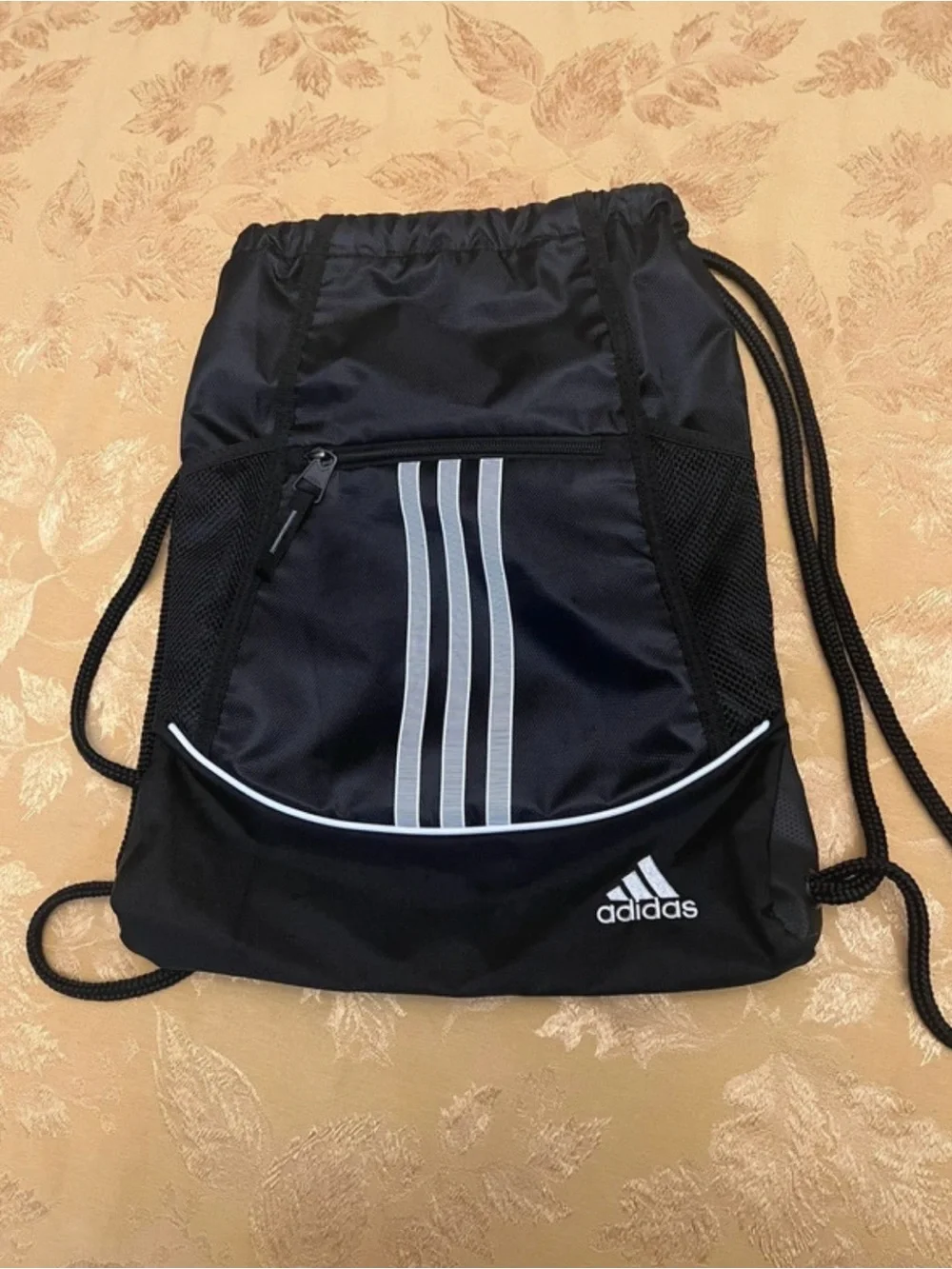 adidas Black Drawstring Backpack with Silver Stripe